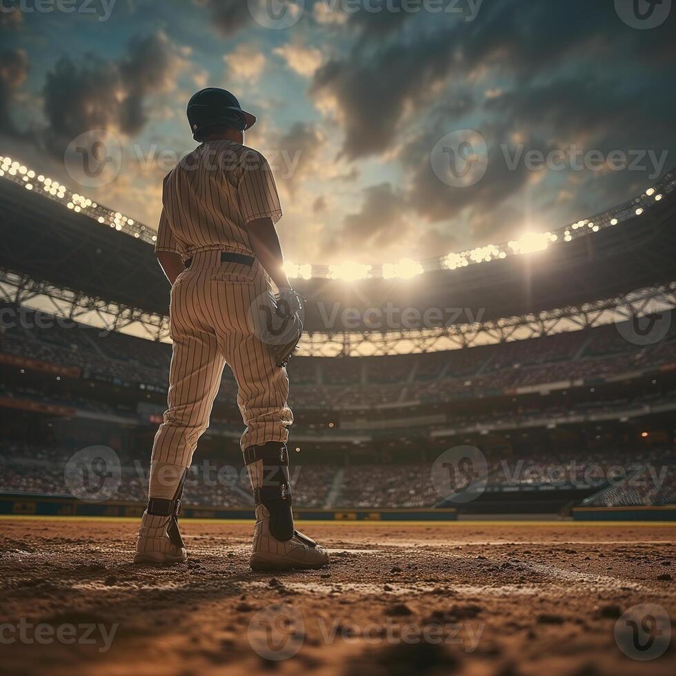 Baseball player in a baseball stadium photo