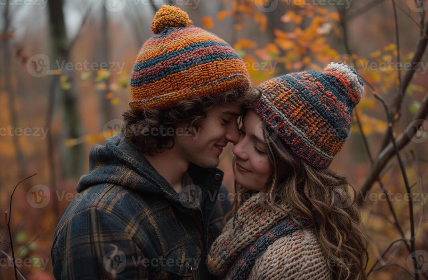 A couple in love together in a romantic setting in nature photo