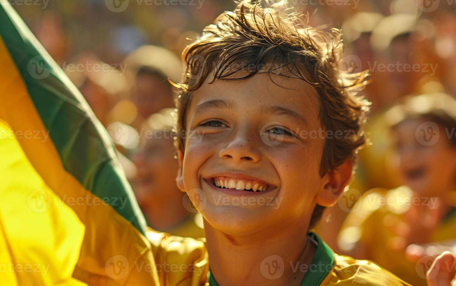 brazil fan young boy supporting the brazilian football team photo