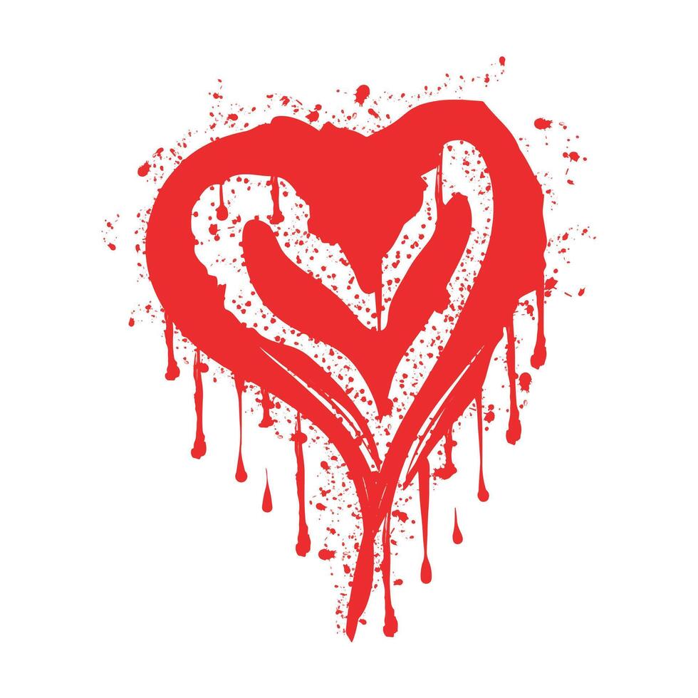 Spray graffiti heart sign painted in red on white. Love heart drop symbol. isolated on a white background. vector