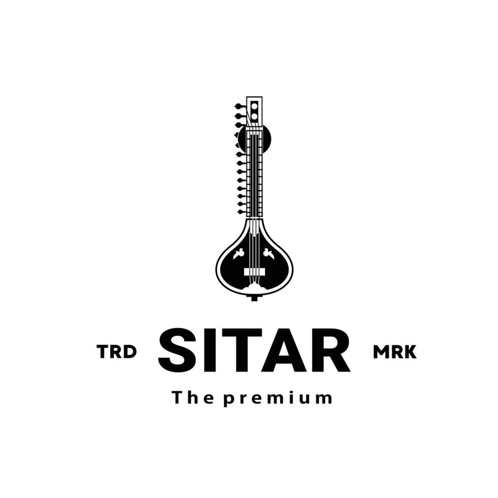 Illustration of a logo of a traditional Indian musical instrument, a sitar silhouette suitable for music stores and communities. vector