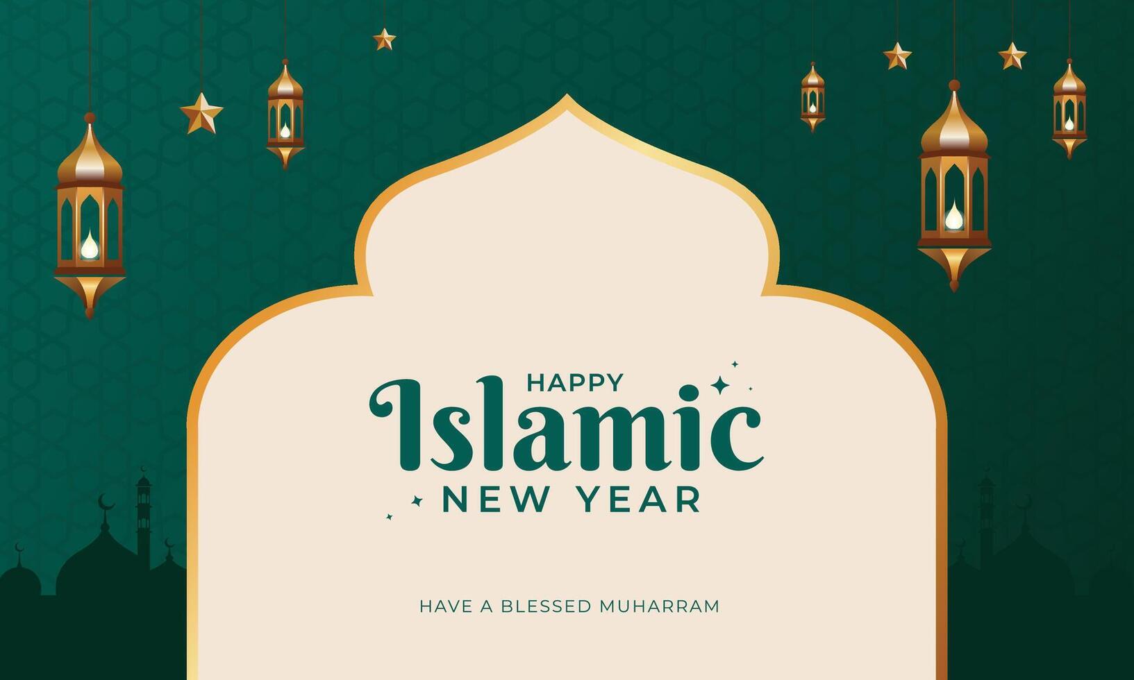 Islamic New Year Celebration Design With Lanterns vector