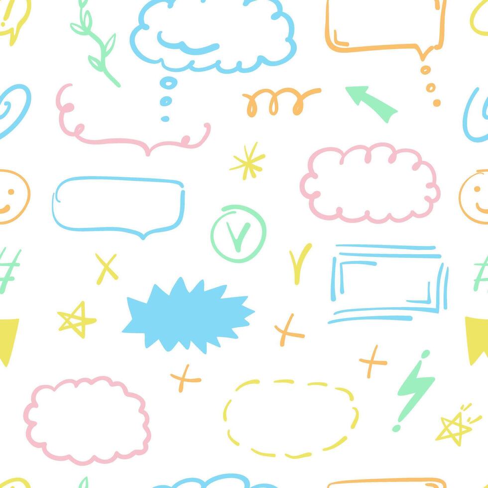 Simple sketch line style seamless pattern. Doodle cute ink pen line elements. Doodle arrow, heart, star, decoration symbol, icon. vector