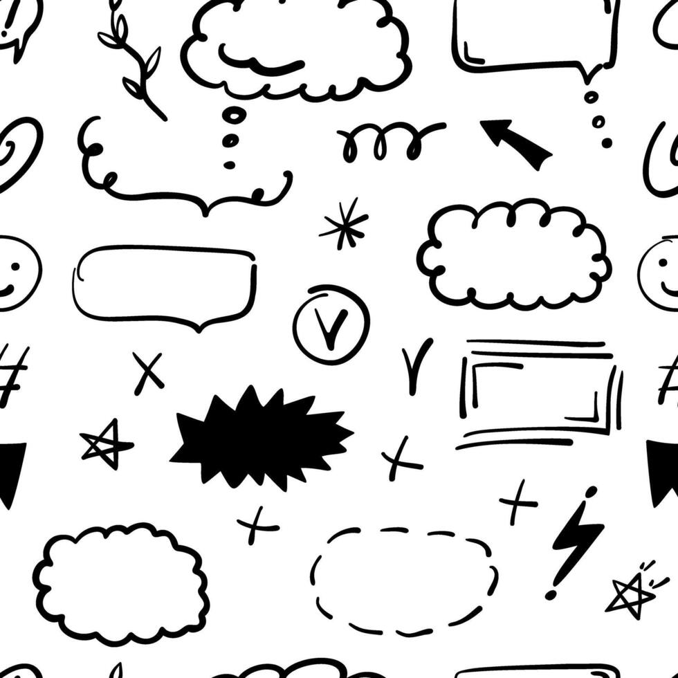 Simple sketch line style seamless pattern. Doodle cute ink pen line elements. Doodle arrow, heart, star, decoration symbol, icon. vector