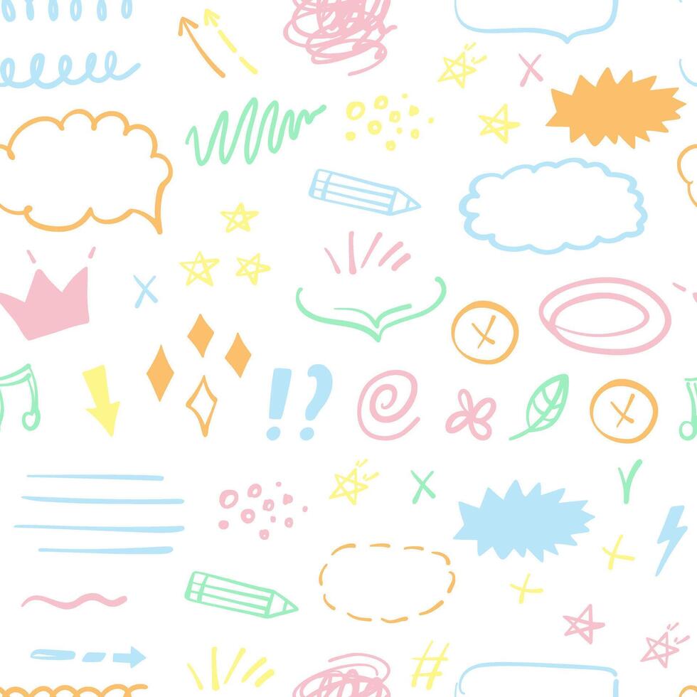 Simple sketch line style seamless pattern. Doodle cute ink pen line elements. Doodle arrow, heart, star, decoration symbol, icon. vector