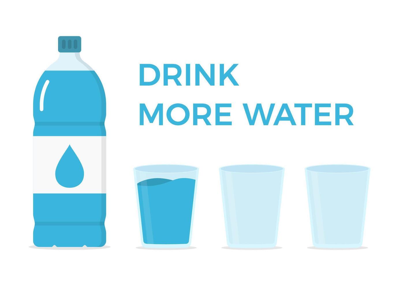 Drink more water concept with glass and water bottle vector
