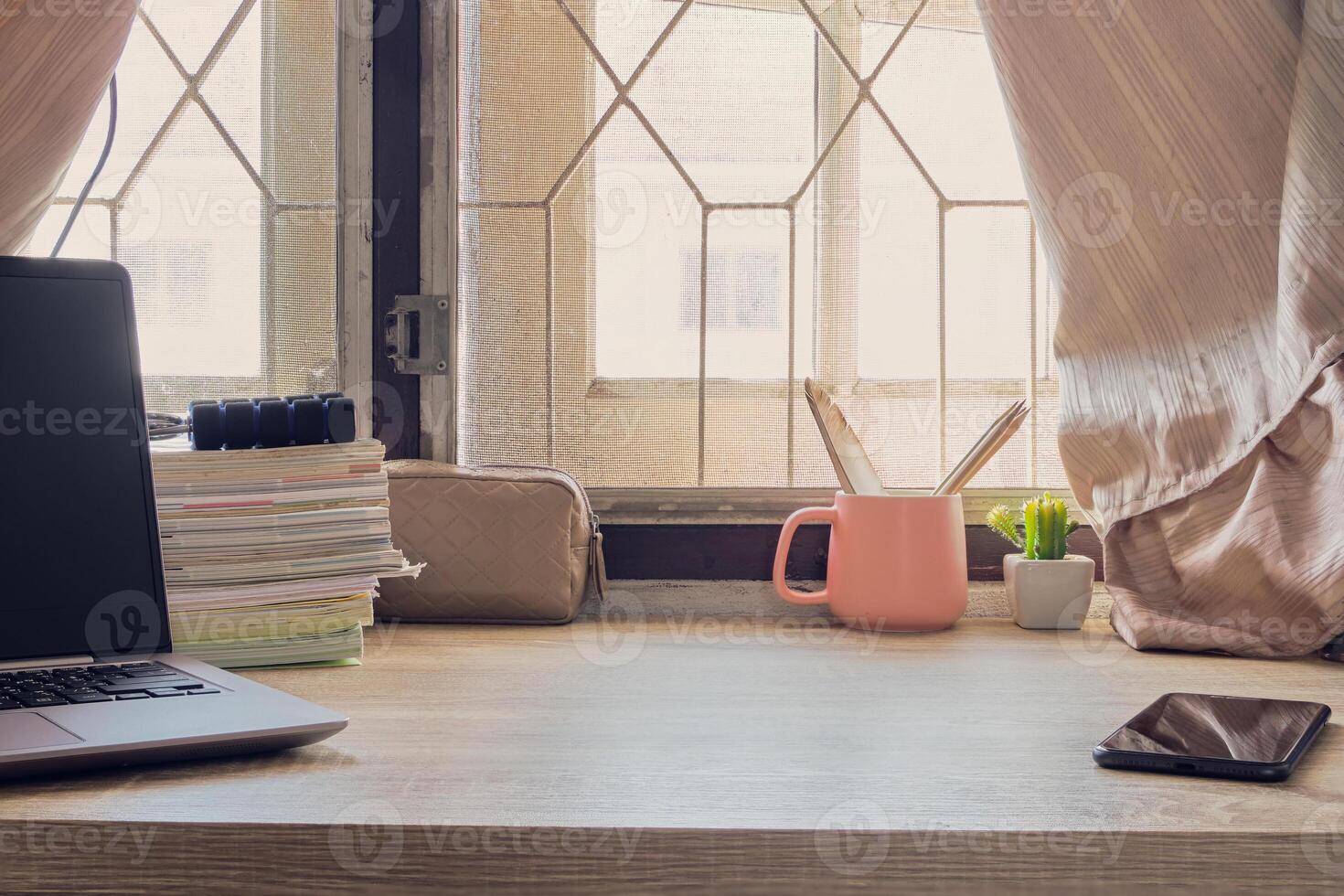 working table with window home office photo