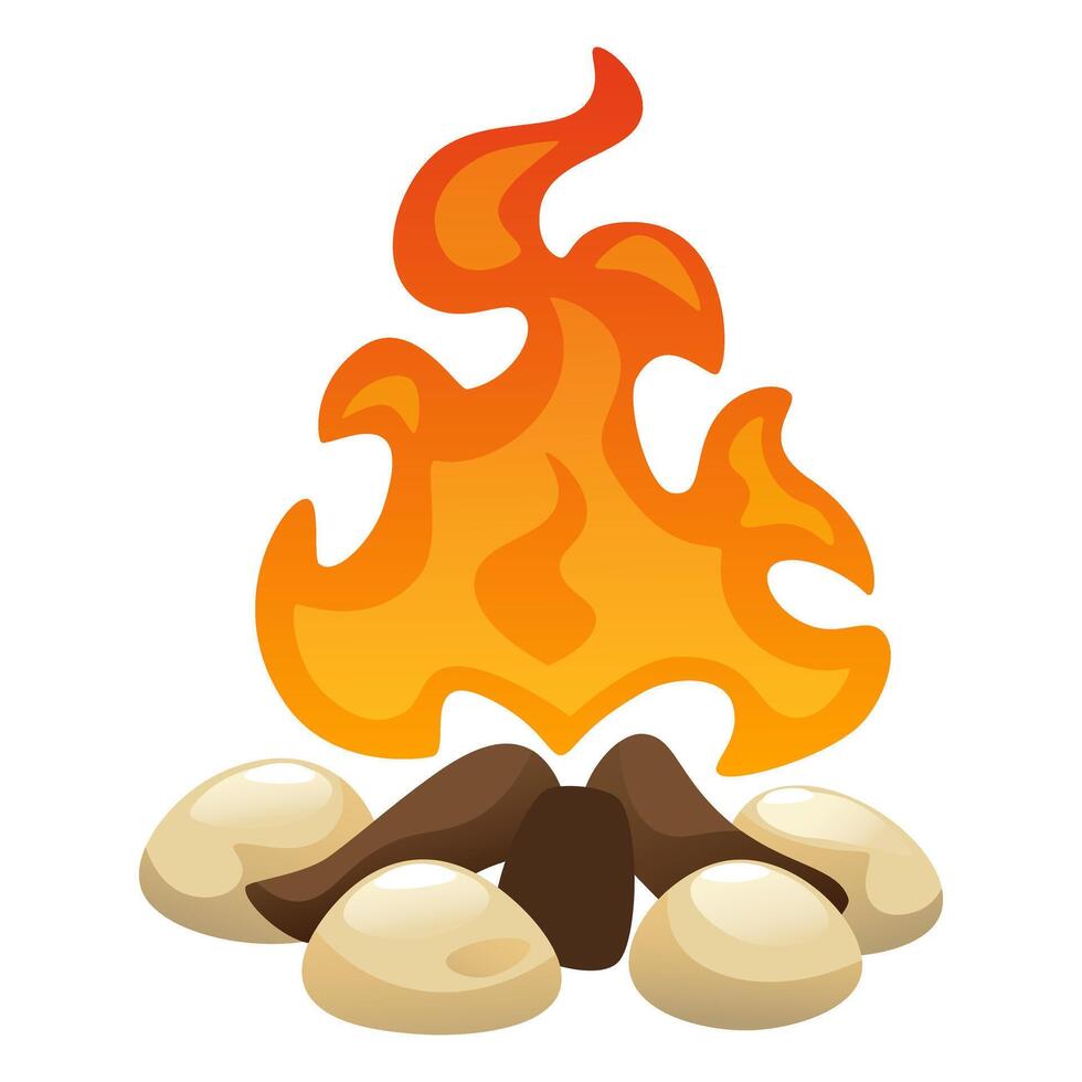 illustration of a wood fire. Fire, flame, campfire, campfire, on a white background. The campfire illustration is suitable for designs on the theme of summer camp, hiking and picnics. vector
