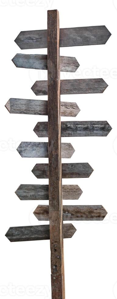 Wooden sign board, Wood arrow label isolated on white background with clipping path included. photo