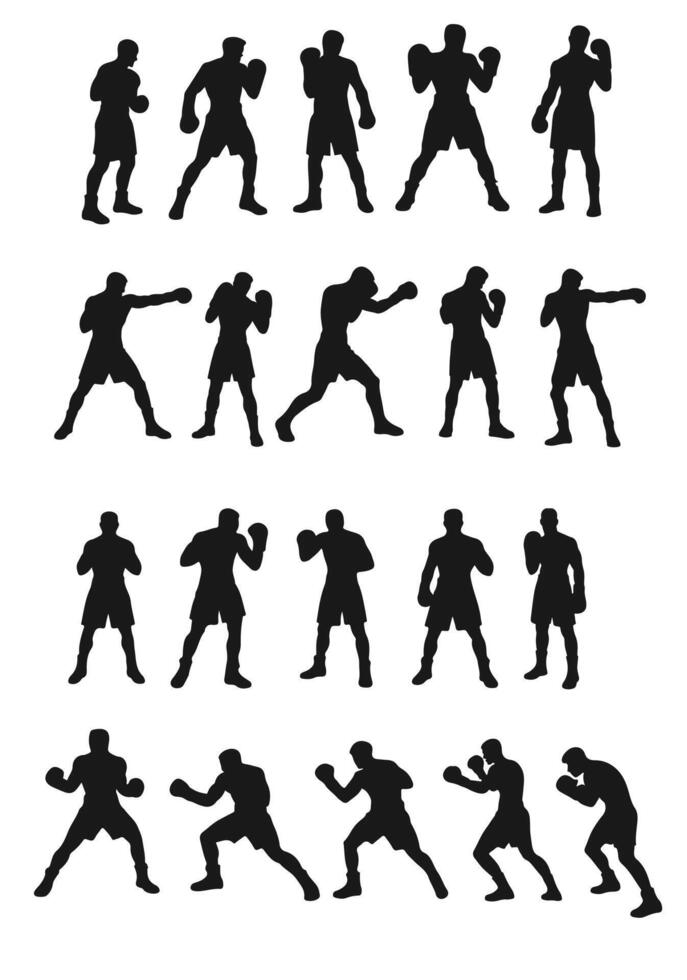 boxer silhouette set illustration vector