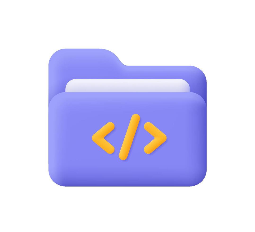 Folder with code symbol. Web development, coding and programming concept. 3d icon. Cartoon minimal style. vector