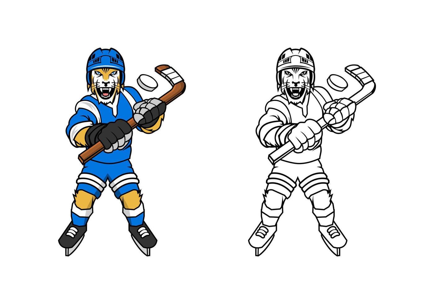 Tiger Hockey Player Cartoon Character Design Illustration vector