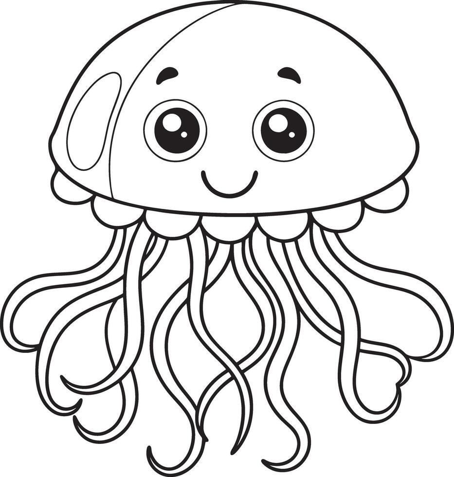 Cute Jellyfish Doodle Coloring Page Character vector