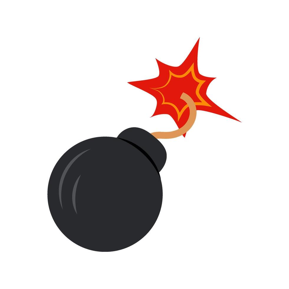 A black round bomb. Burning bomb in flat style. Cartoon bomb with burning fuse on white background. Bomb icon. vector