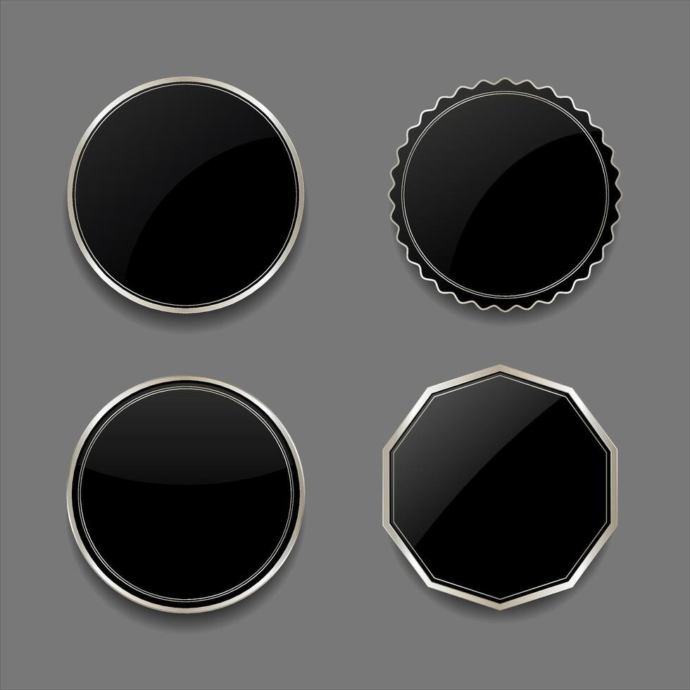 Collection of glossy banners with shiny silver metallic outline vector