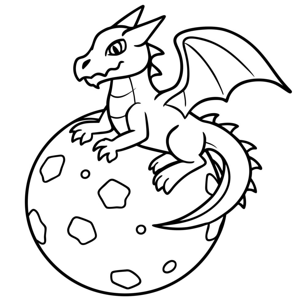 Dragon in space outline for coloring book. Dragon coloring pages vector