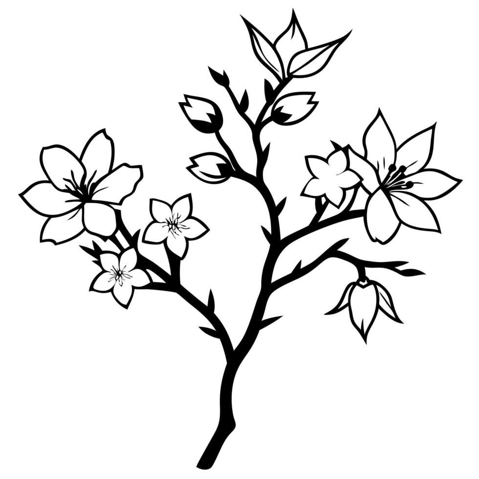Plants with flower coloring pages. Flower outline vector