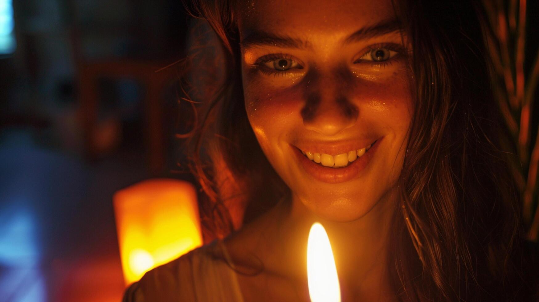 young adult woman looking at camera smiling photo