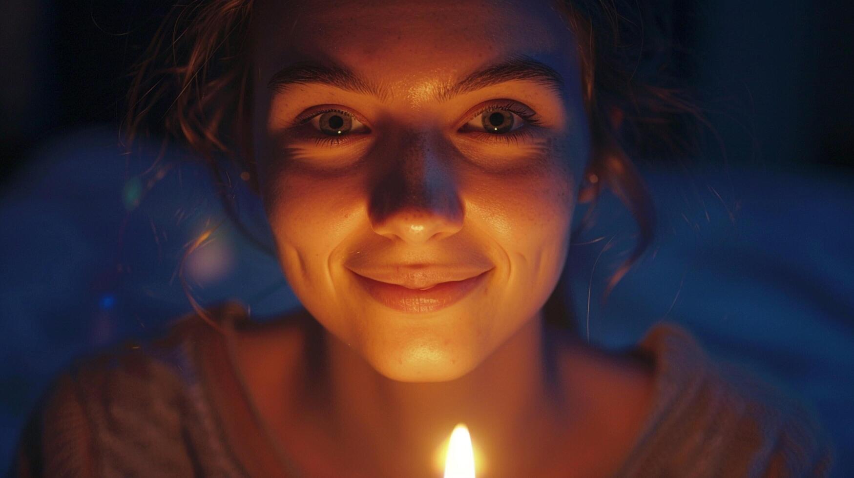 young adult woman looking at camera smiling photo