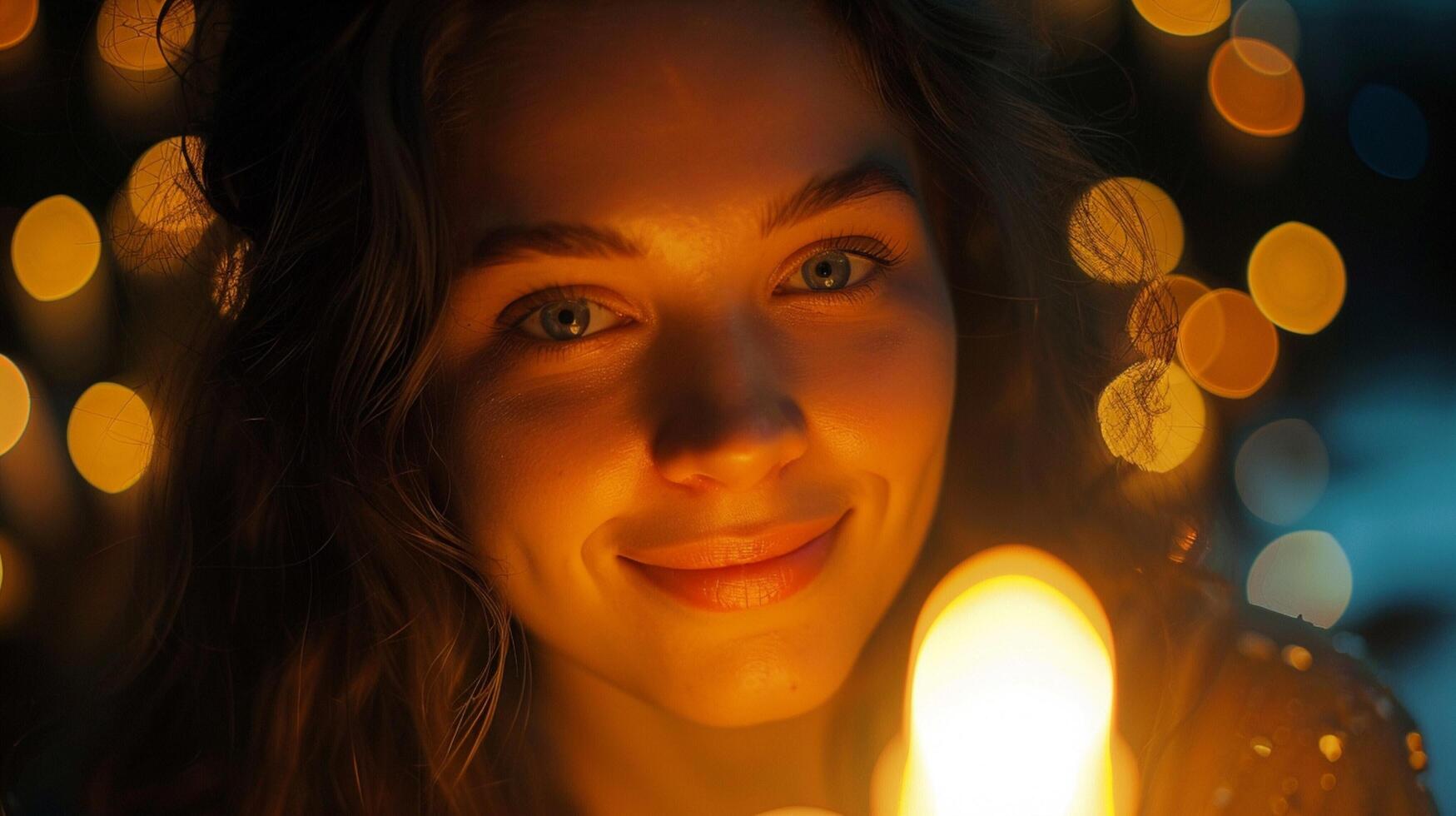 young adult woman looking at camera smiling photo