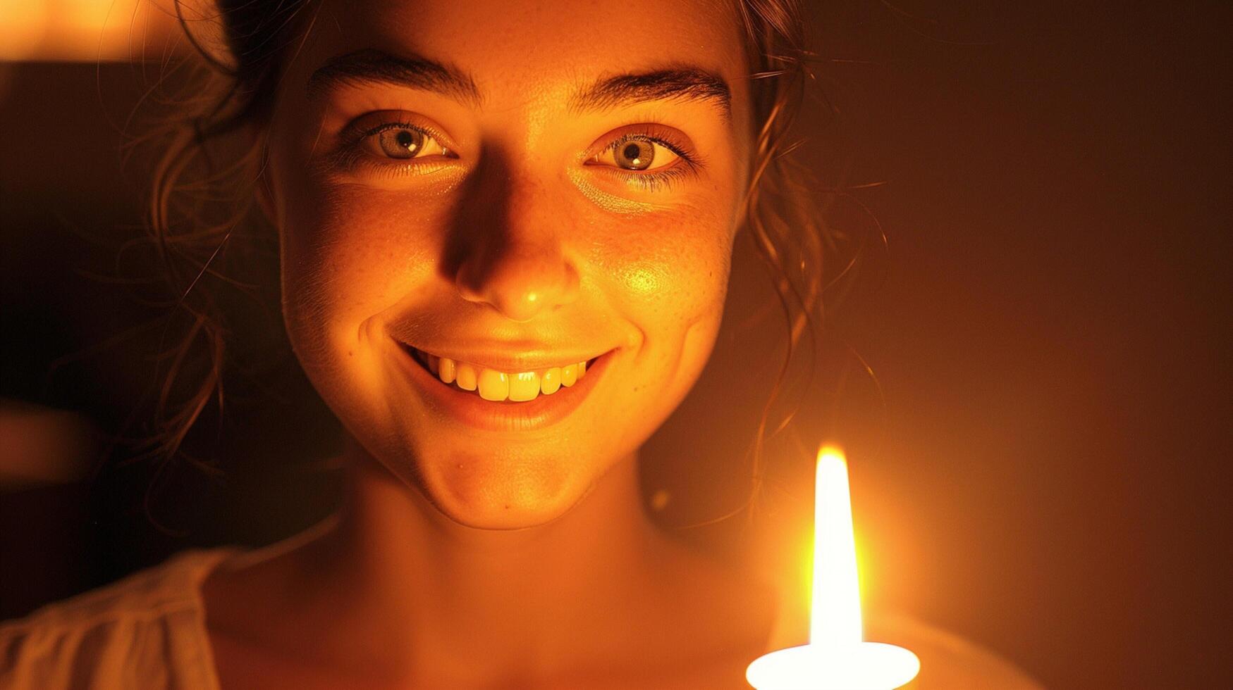 young adult woman looking at camera smiling photo