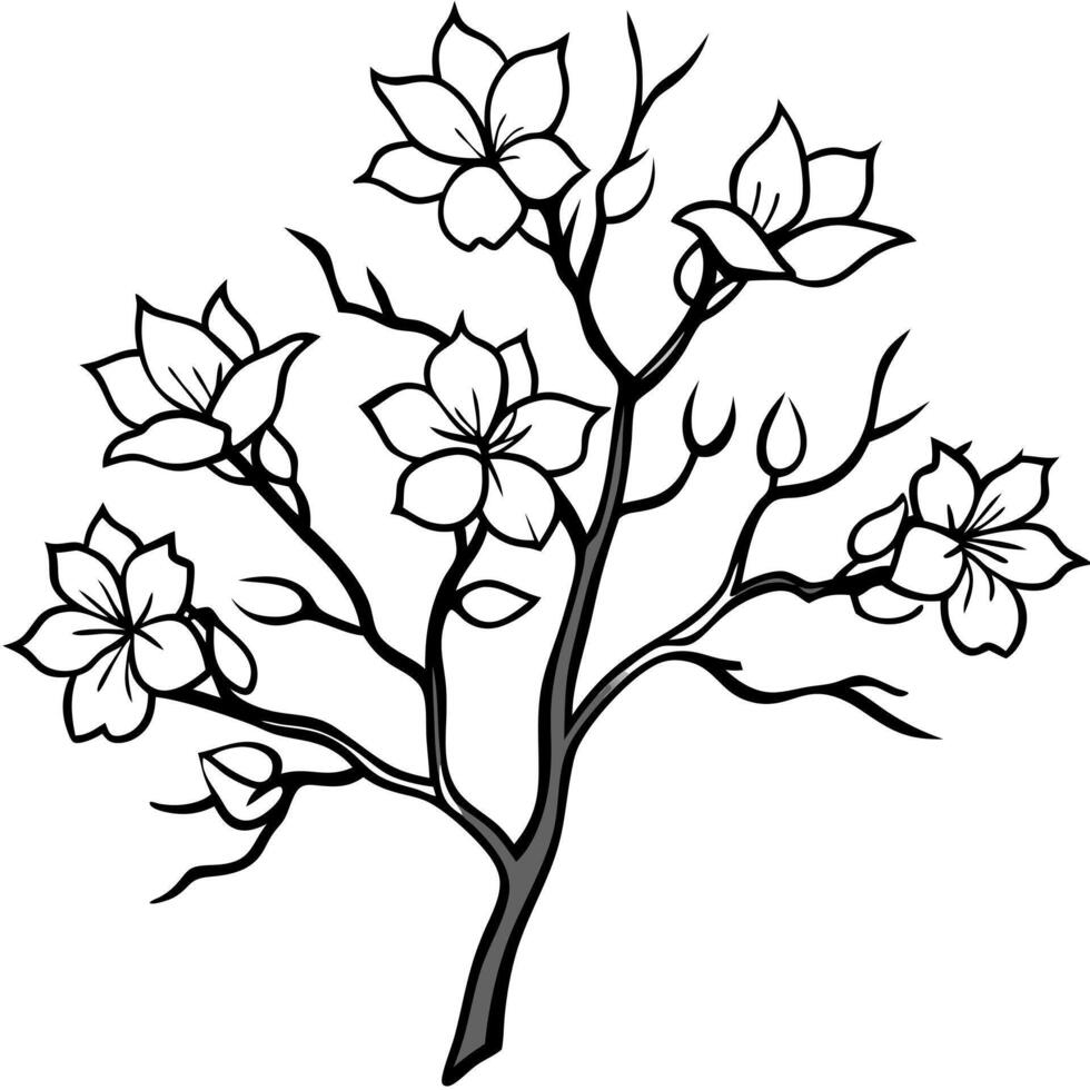Plants with flower coloring pages. Flower outline vector