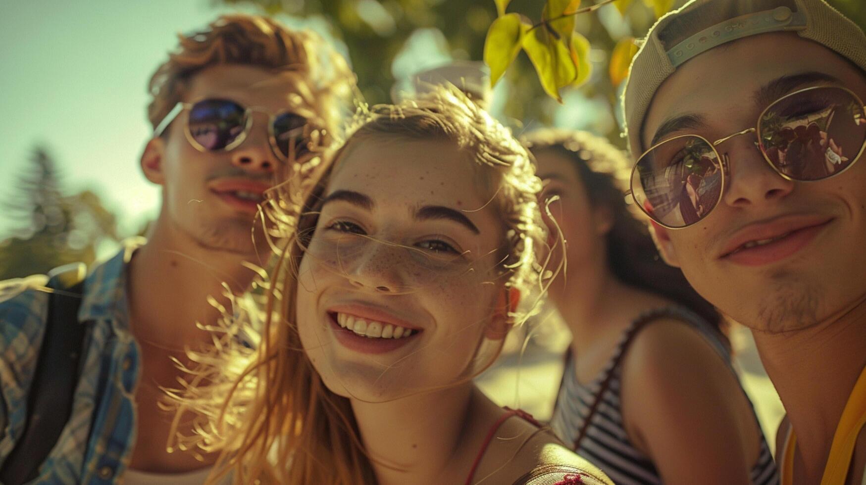 young adults men and women looking at camera photo