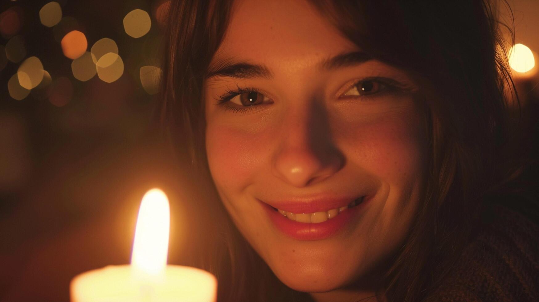 young adult woman looking at camera smiling photo