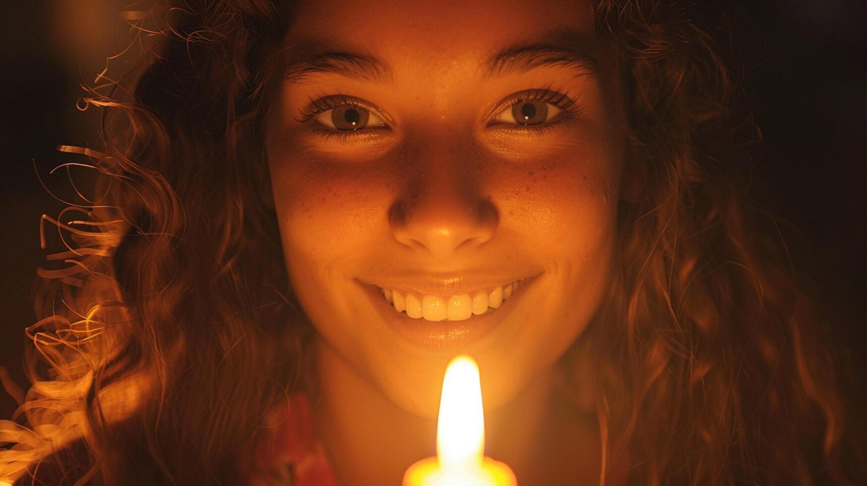 young adult woman looking at camera smiling photo