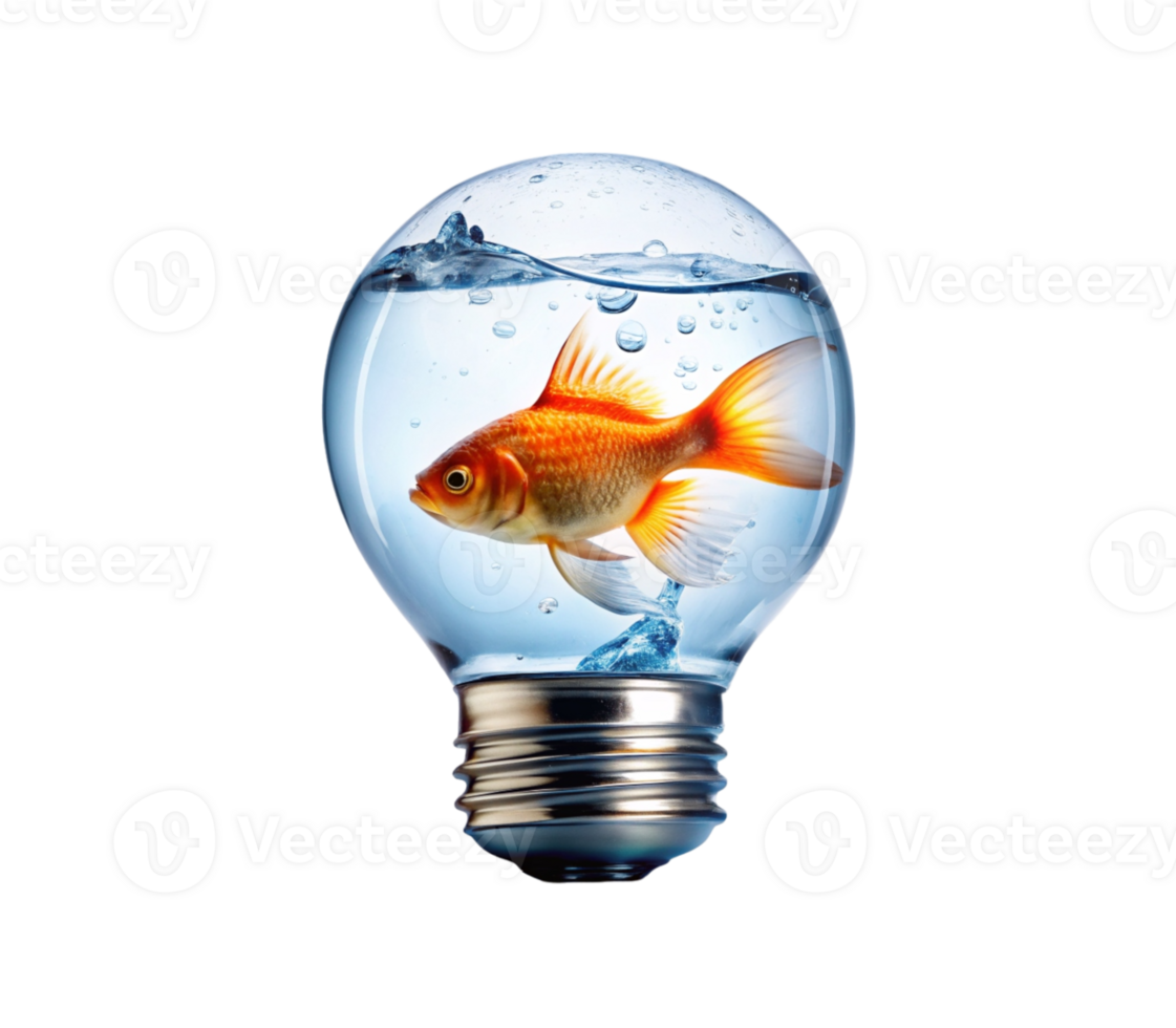 Goldfish swimming in lightbulb fishbowl png