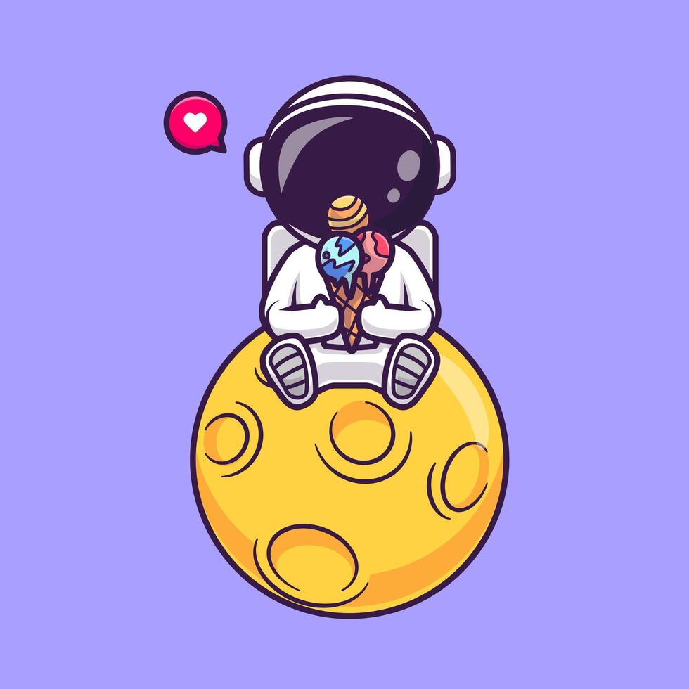 Cute Astronaut Eating Ice Cream Planet On Moon Cartoon vector