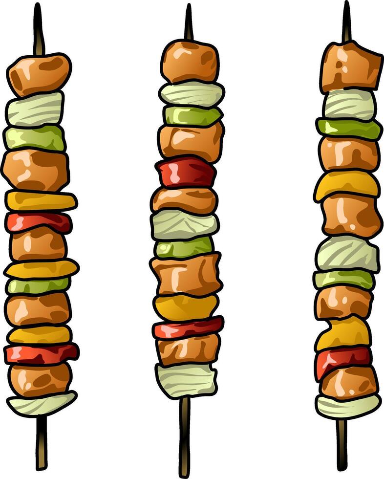 Chopsticks with skewers and vegetables grilled on a transparent background. illustration vector