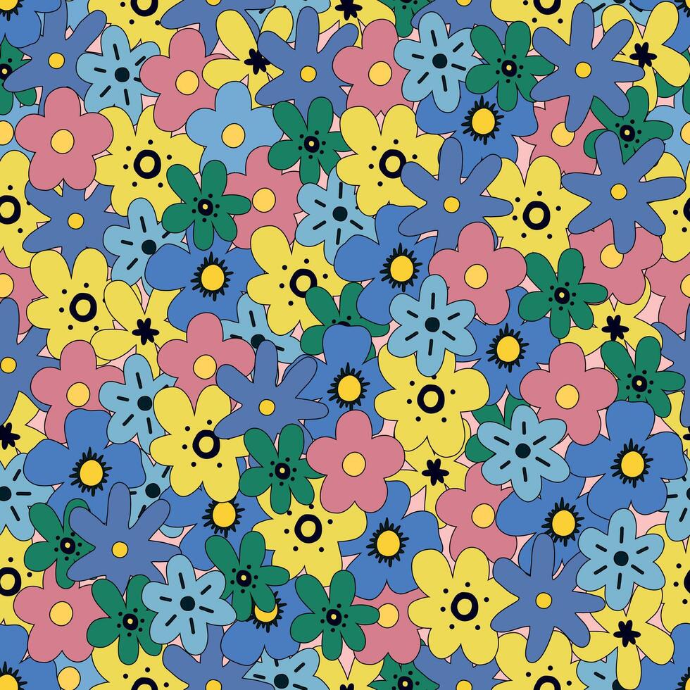 2000s floral seamless pattern. y2k pattern. y2k background. Seamless pattern in trendy retro 2000s style. Seamless pattern in green, blue, pink, yellow and green colors vector