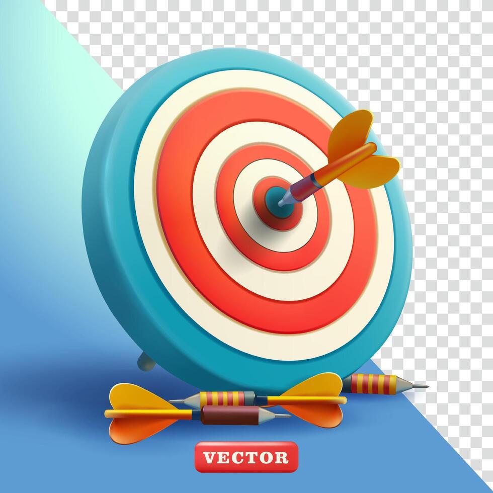 Arrow hits dart target, 3d. Suitable for business and element design vector
