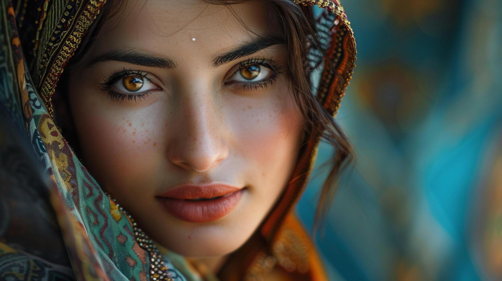 young woman in traditional clothing looking photo