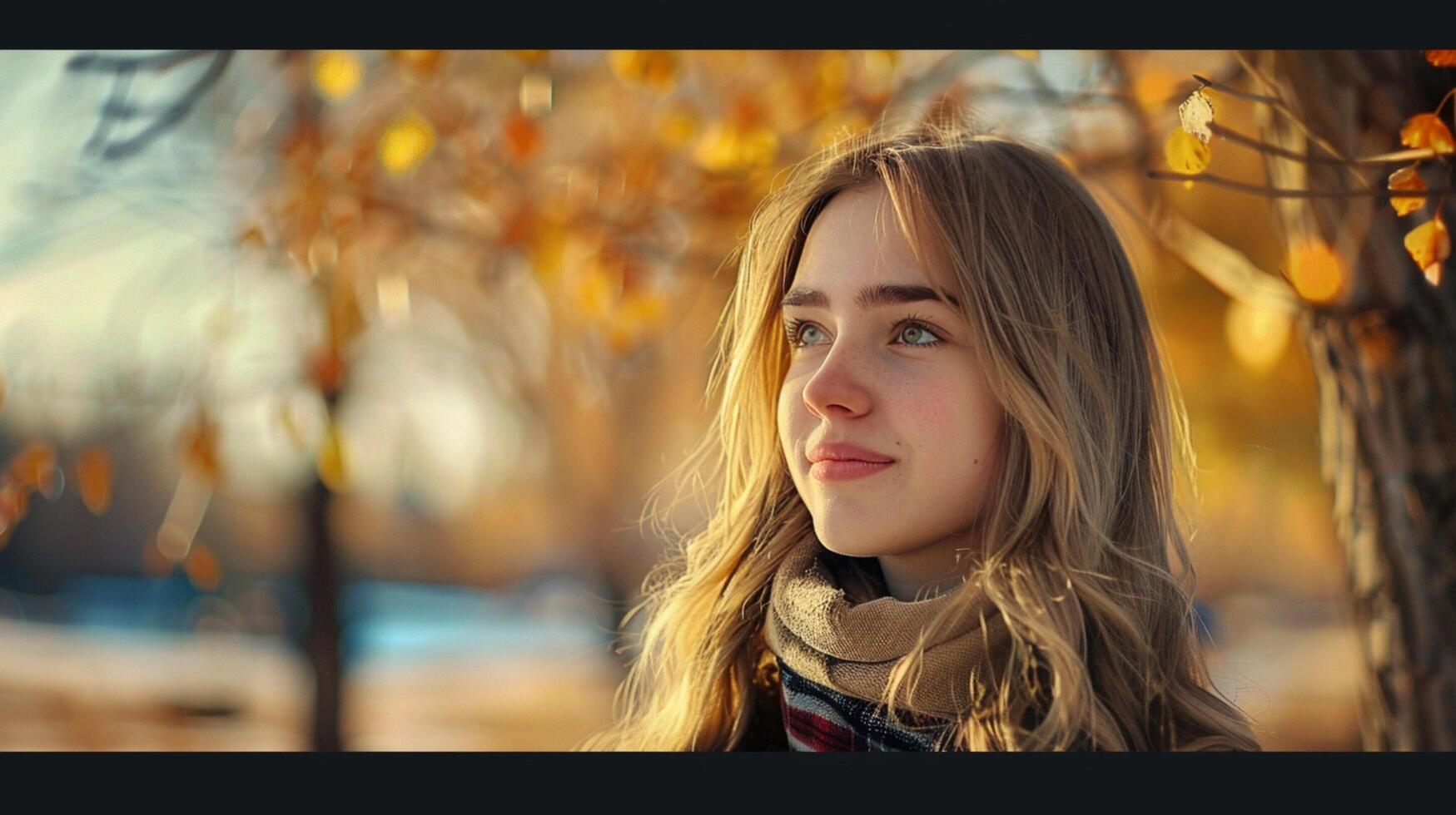 young woman with long blond hair enjoying autumn photo