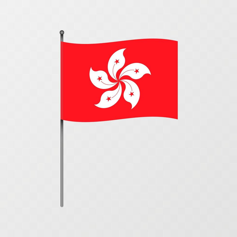 Hong Kong flag on flagpole. illustration. vector
