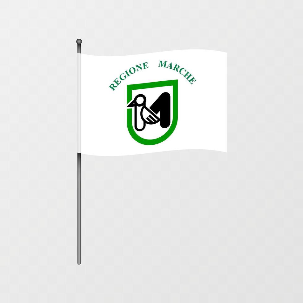 Marche region flag on flagpole. illustration. vector