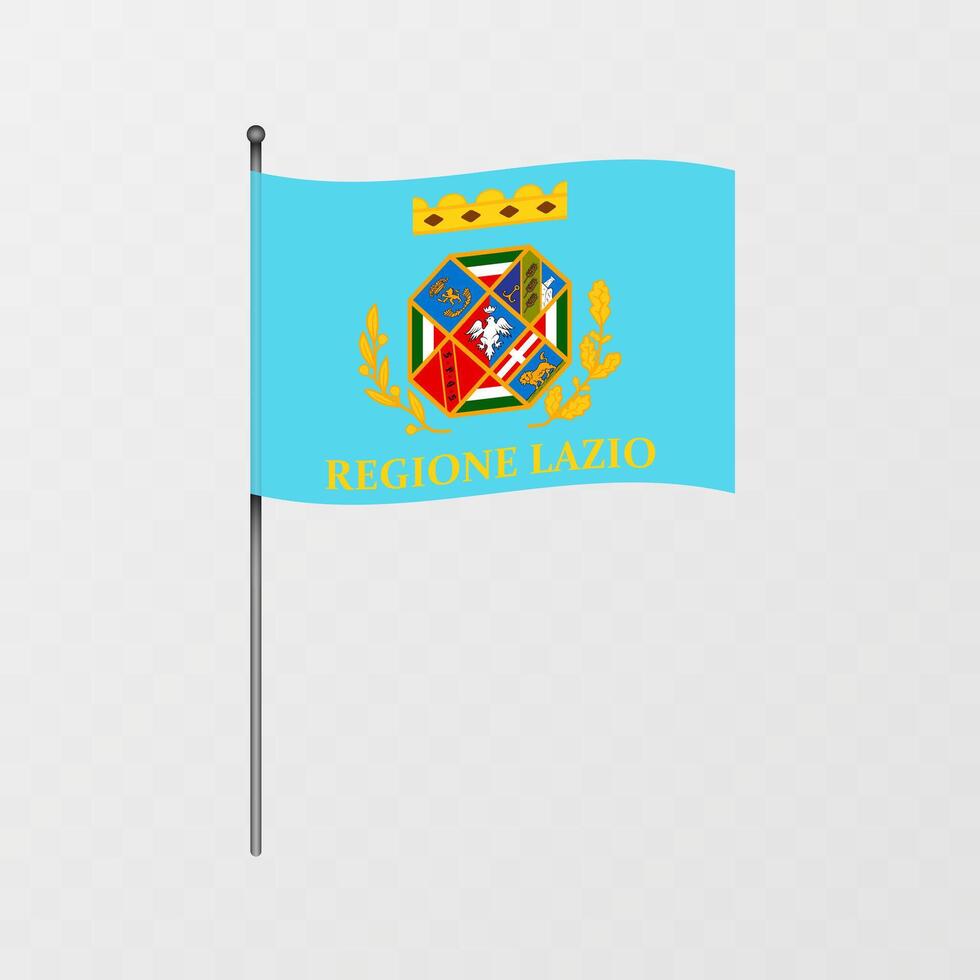Lazio region flag on flagpole. illustration. vector