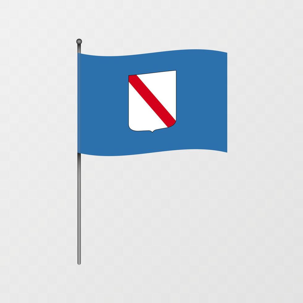 Campania region flag on flagpole. illustration. vector