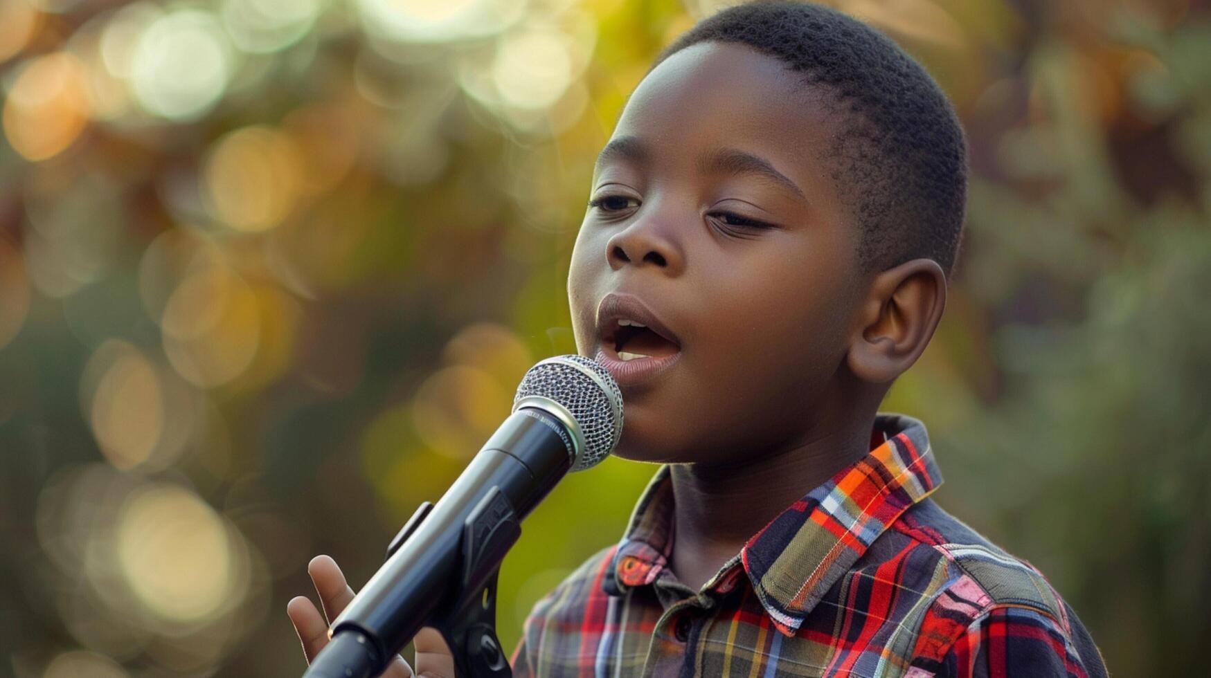 young handsome african american boy singing photo
