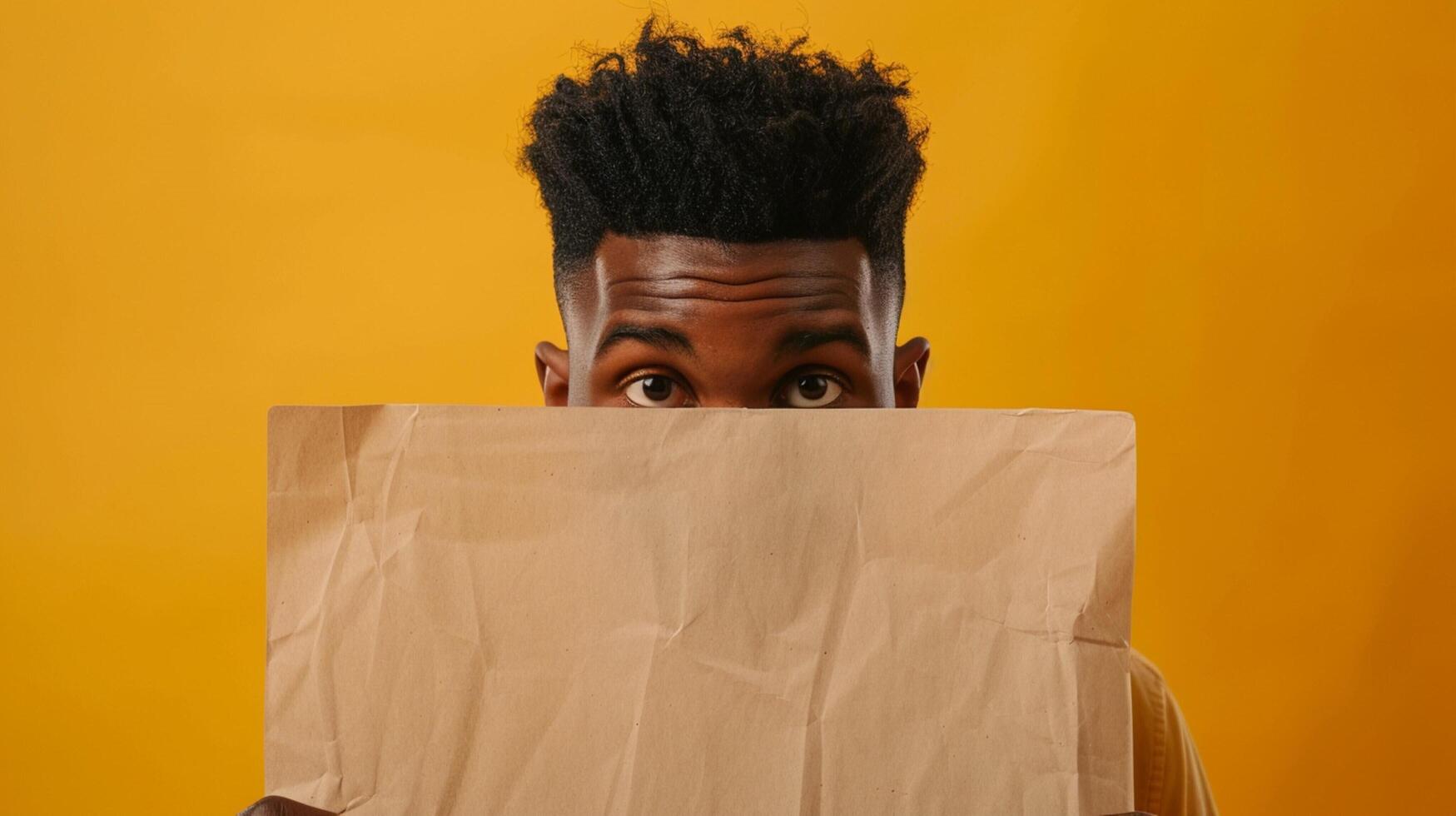 young happy africanamerican hiding behind photo
