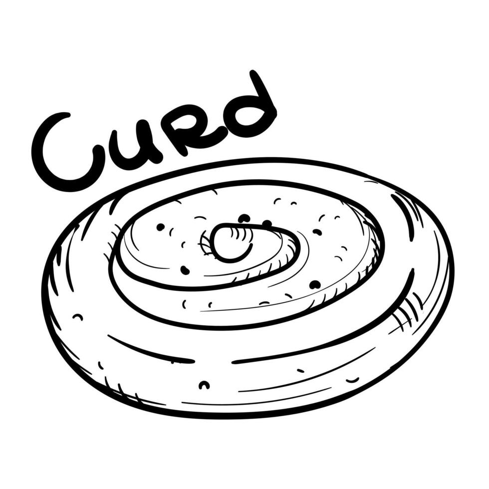 Doodle illustration with an image of sour cream, a black outline, and a sweet name curd. The image is handmade with different line thicknesses. Contour illustration for baking in cafes, bakeries, vector