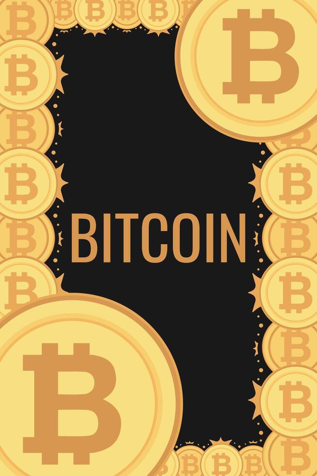 Bitcoin frame. Golden cryptocurrency bit coin. Electronic money symbol. Blockchain bitcoin border. vector