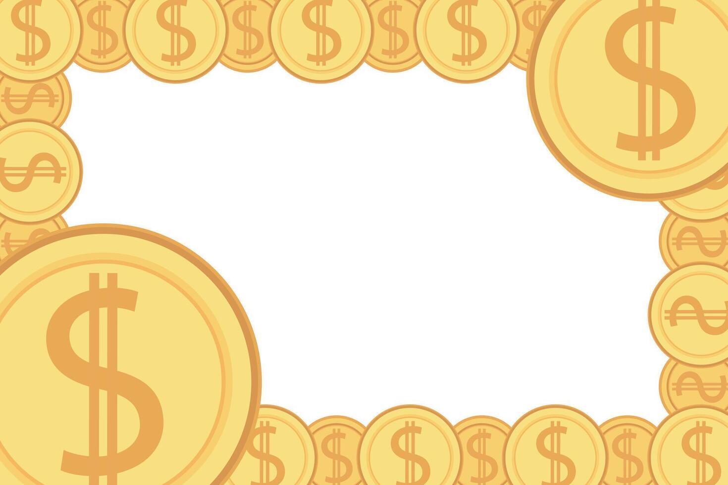 Frame of gold coins dollar cents. Realistic money seamless border coin gold vector