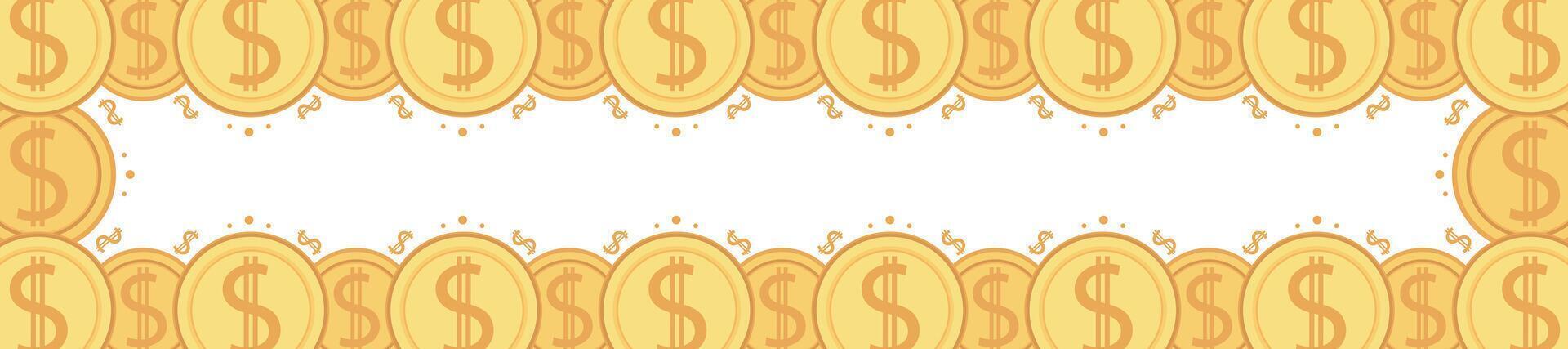 Frame of gold coins dollar cents. Realistic money seamless border coin gold vector