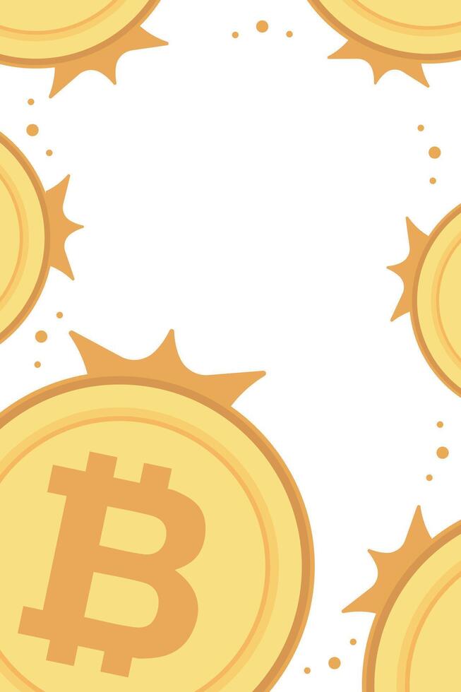 Bitcoin frame. Golden cryptocurrency bit coin. Electronic money symbol. Blockchain bitcoin border. vector
