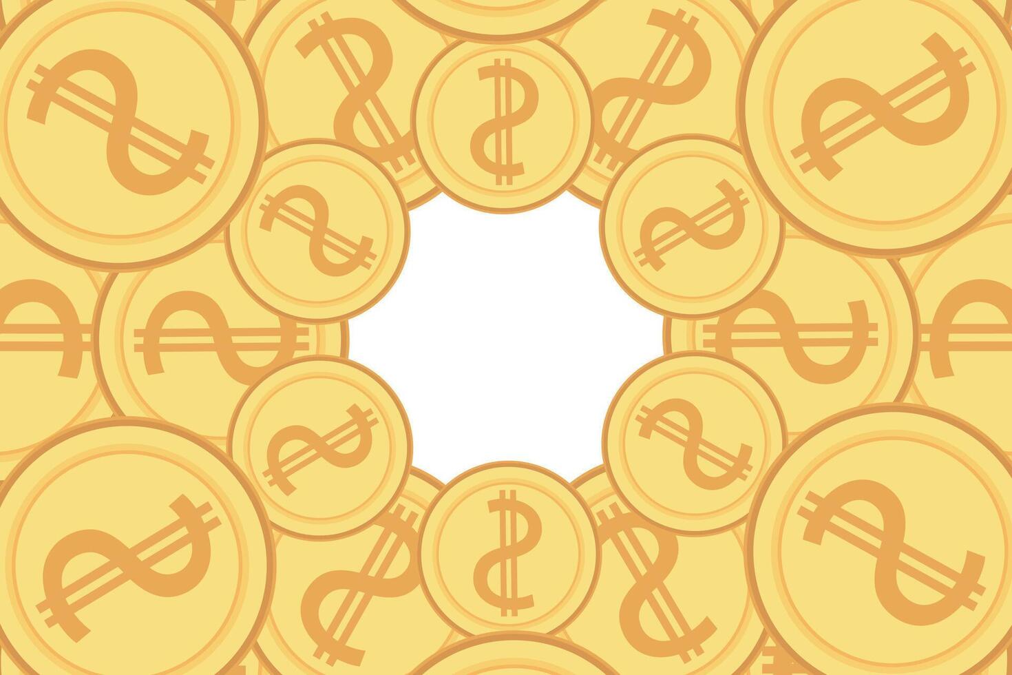 Frame of gold coins dollar cents. Realistic money seamless border coin gold vector