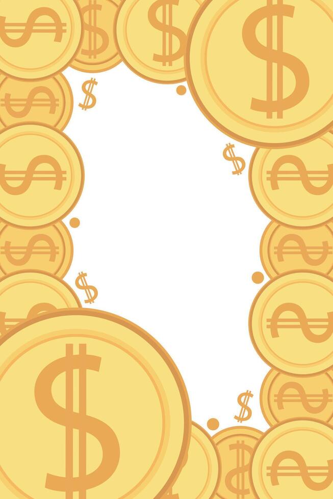 Frame of gold coins dollar cents. Realistic money seamless border coin gold vector