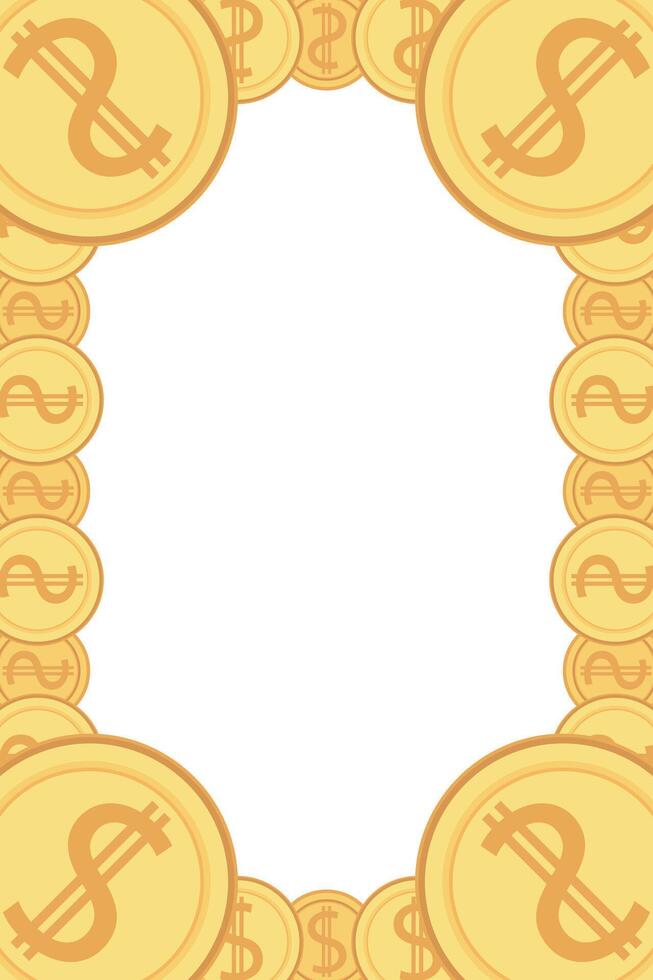 Frame of gold coins dollar cents. Realistic money seamless border coin gold vector